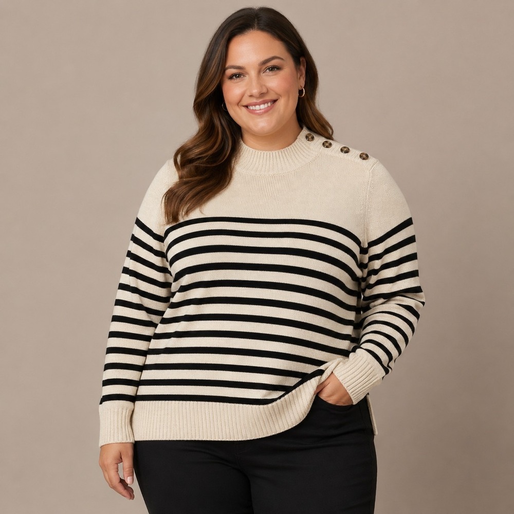 Chaps Striped Sweater Women's 2X Classic Preppy Nautical Academia Coastal Soft